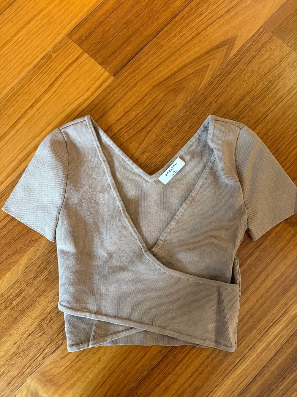 Aritzia Bavarian Taupe Wrap-Front Crop Top
